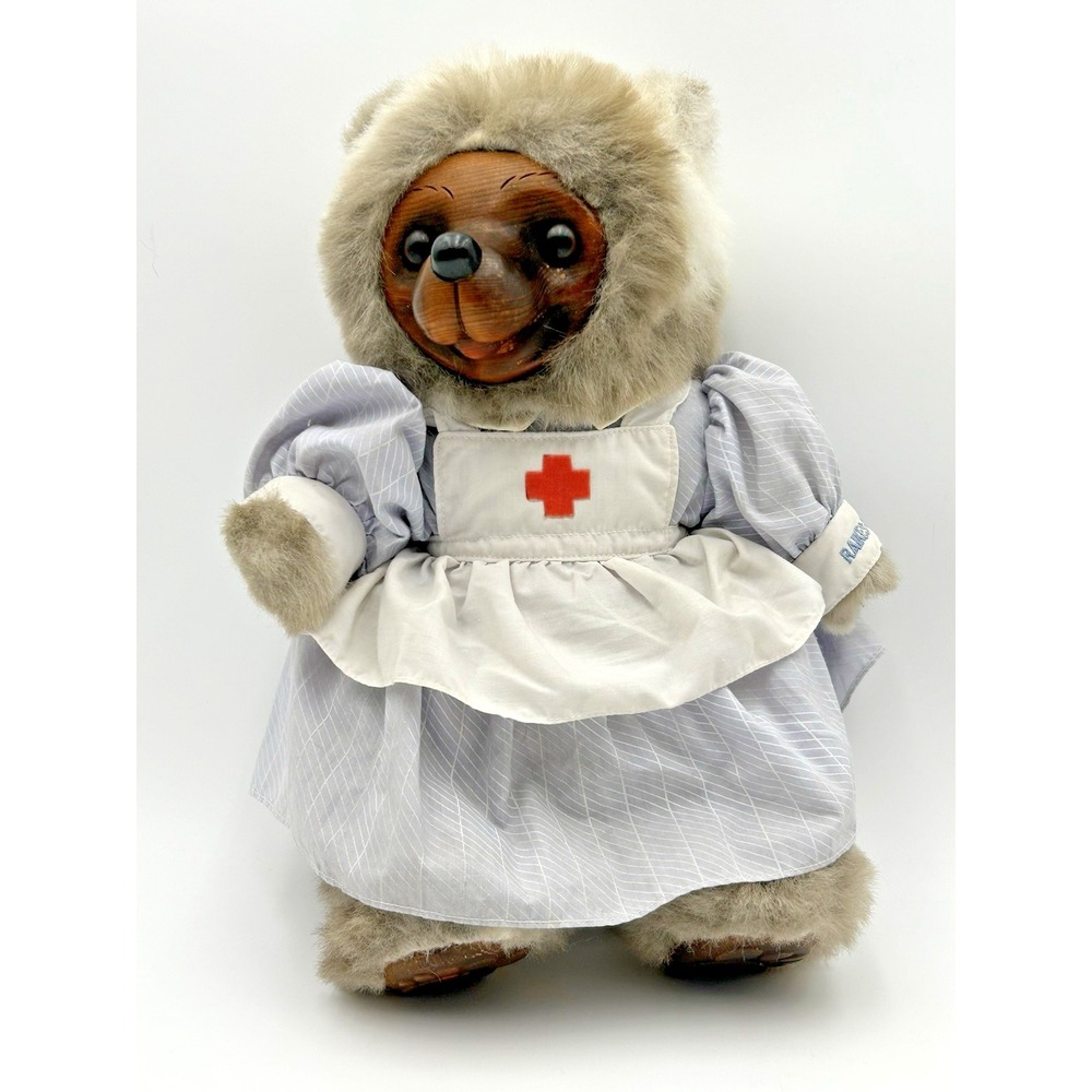 Vintage Raikes Bear "Margaret" Nurse 15" Wood Face & Feet Missing Hat